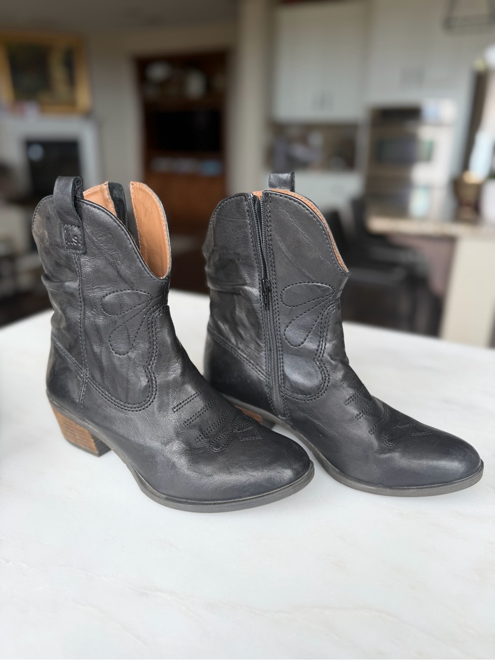 Josef Seibel Western Black Leather Ankle Boots size 38